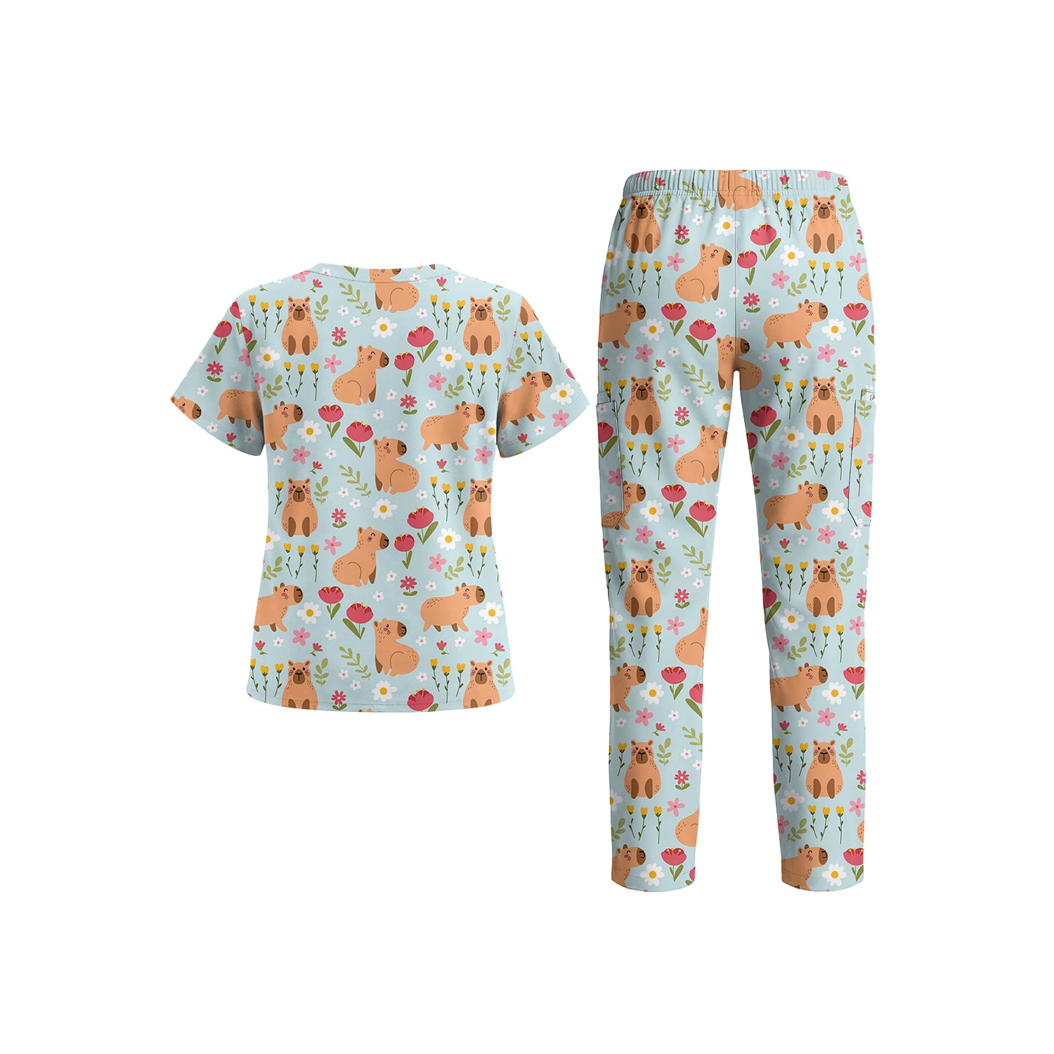 Capybara in Flowers Scrub Set (Pre-Order)