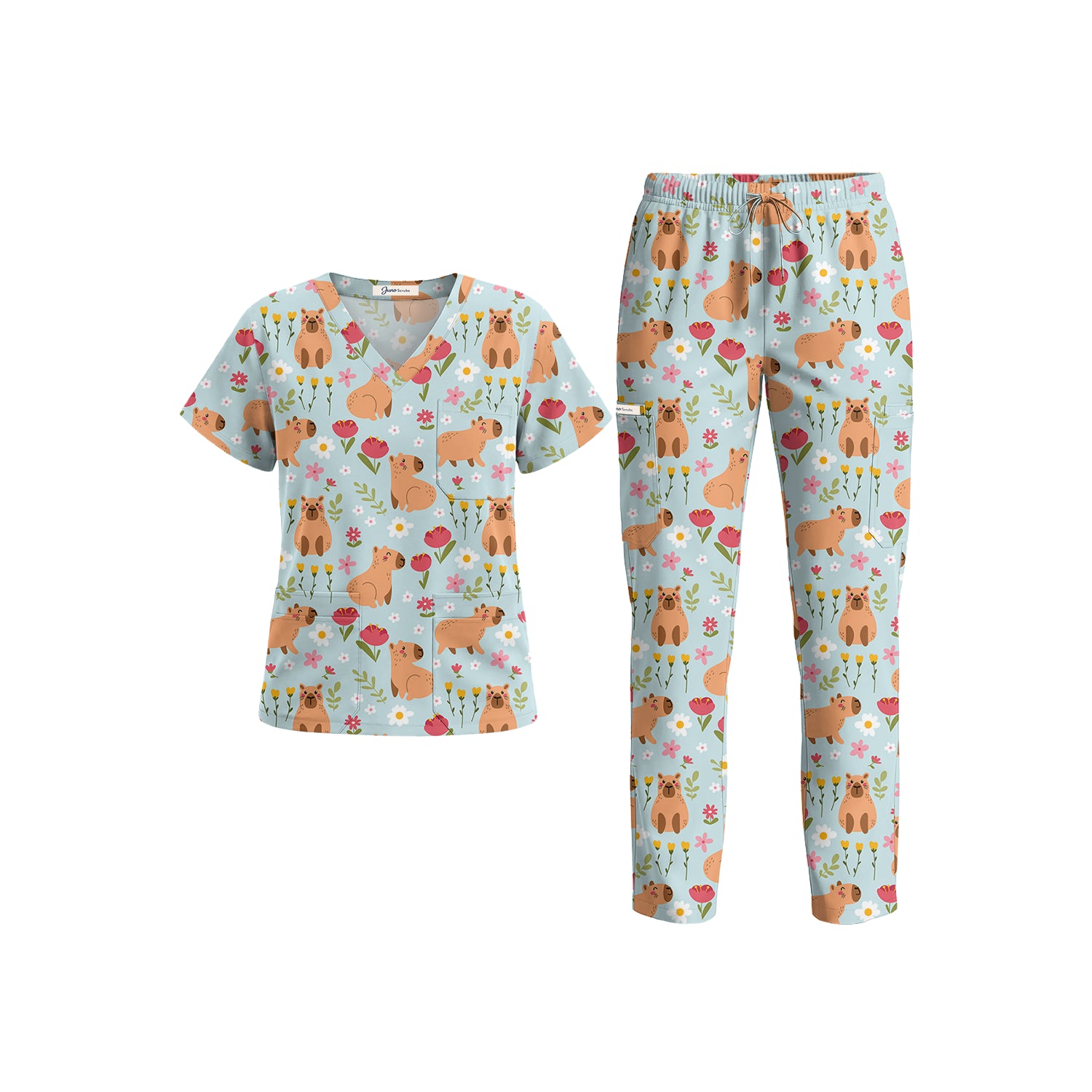 Capybara in Flowers Scrub Set (Ships June 29)
